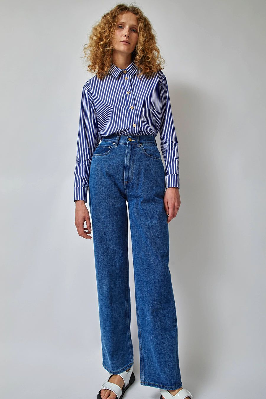 Girls of Dust Zoe Baggy Denim in Stone Wash sold by No. 6