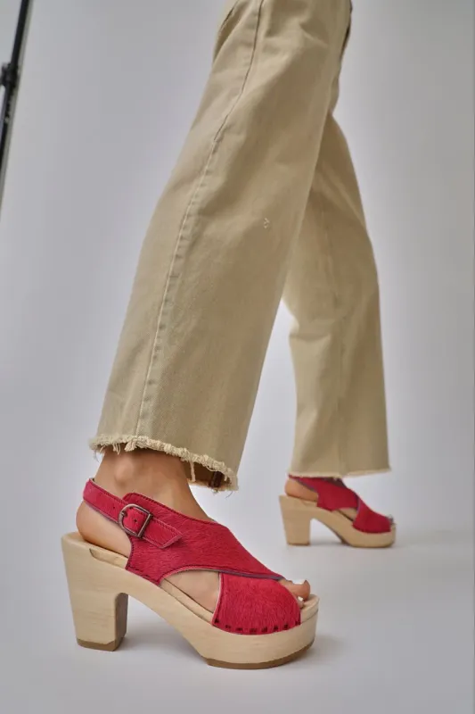 No.6 Crossover Clog on Platform in Watermelon Pony sold by No. 6