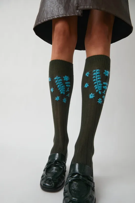 Maria La Rosa Daisy College Socks in Olive with Turquoise sold by No. 6