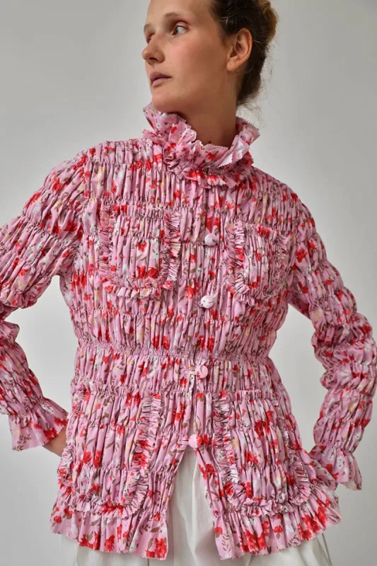 INSHADE Fitted Jacket with Handmade Drapery in Pink Floral made by No. 6