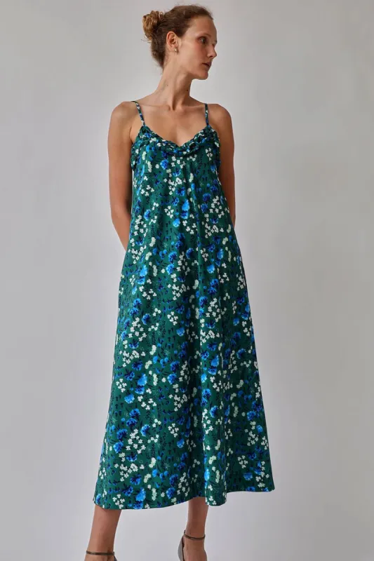 INSHADE Camisole Dress with Decorative Trim in Green Floral made by No. 6