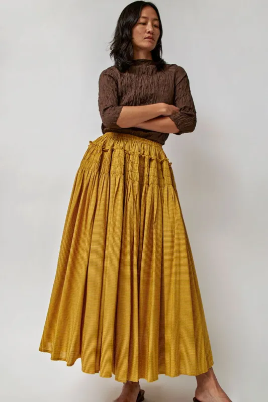Anaak Chitra Smocked Maxi Skirt in Jaune and Garance Pinstripe made by No. 6