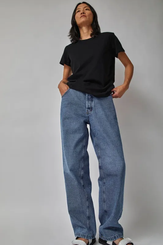 Sultan Wash Elastic Baggy Jeans in Medium Blue sold by No. 6