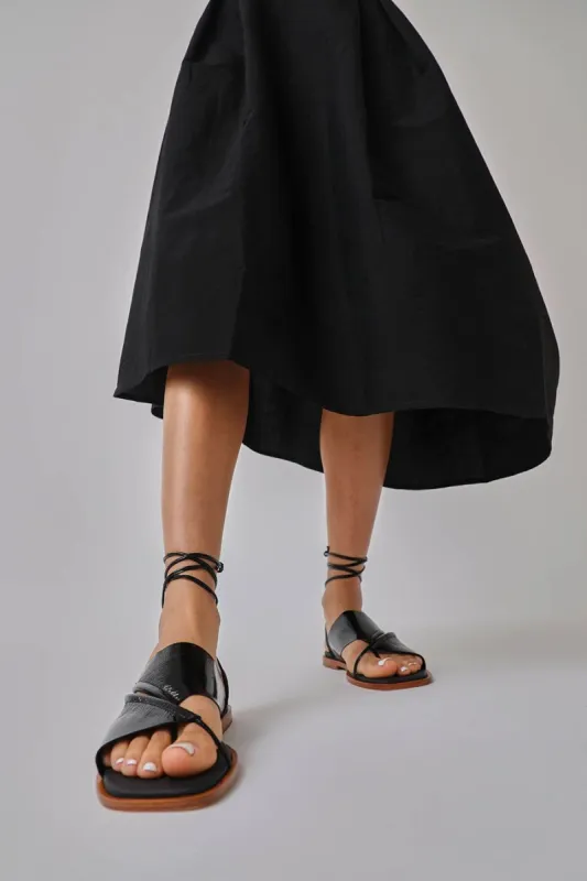 Hereu Clava Ankle Lace Up in Black Crinkled Glossy made by No. 6