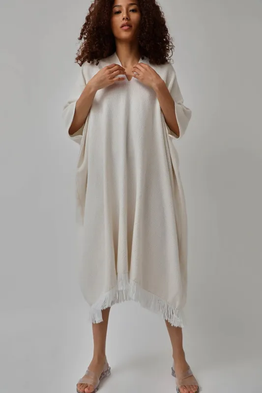 Lauren Manoogian Handwoven Tela Caftan in White and Natural sold by No. 6