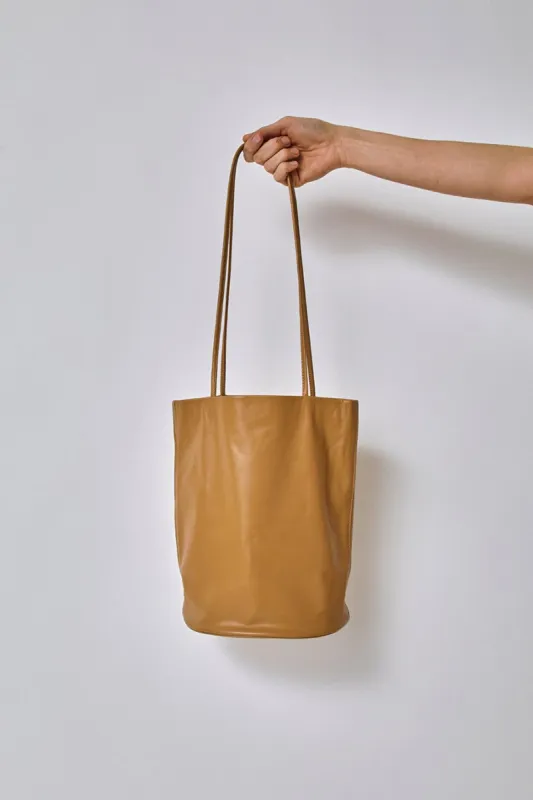 Modern Weaving Draped Oval Bucket Bag in Camel sold by No. 6