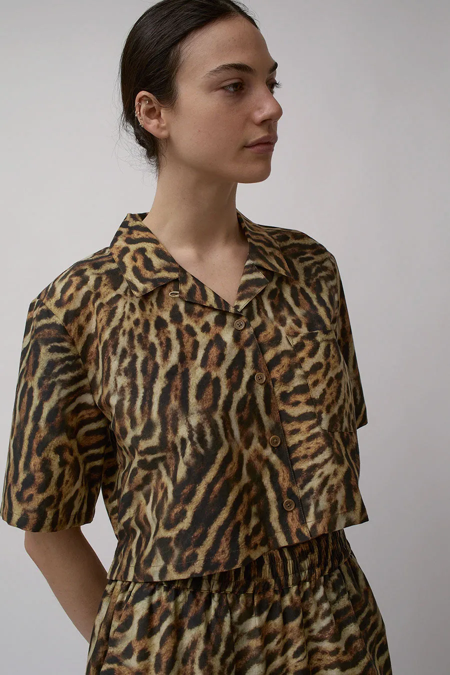 Silk Laundry Cotton Silk Cropped Camp Shirt in Leopard sold by No. 6