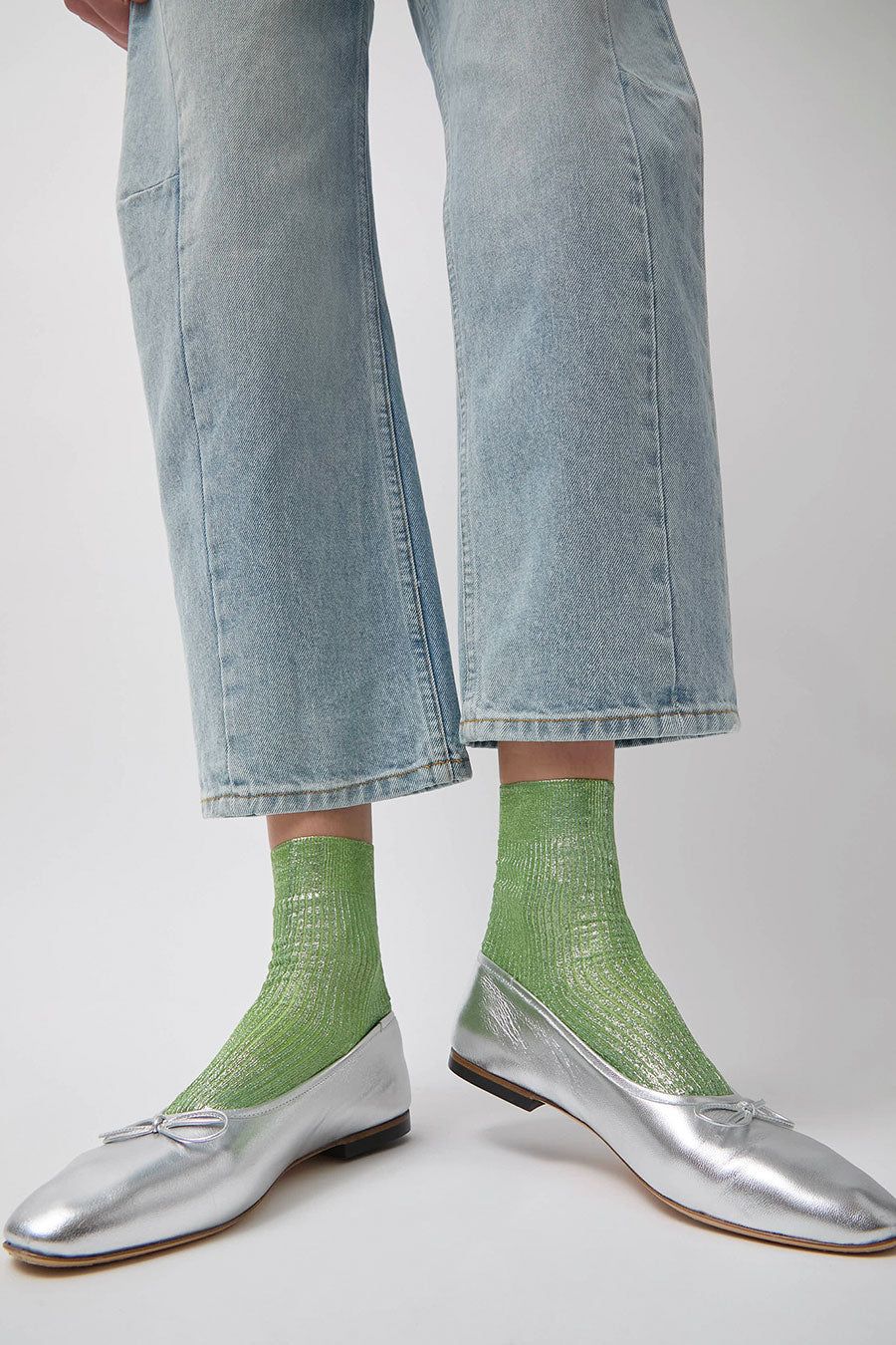 Maria La Rosa Silk Ribbed Laminated Ankle Socks in Verdino sold by No. 6