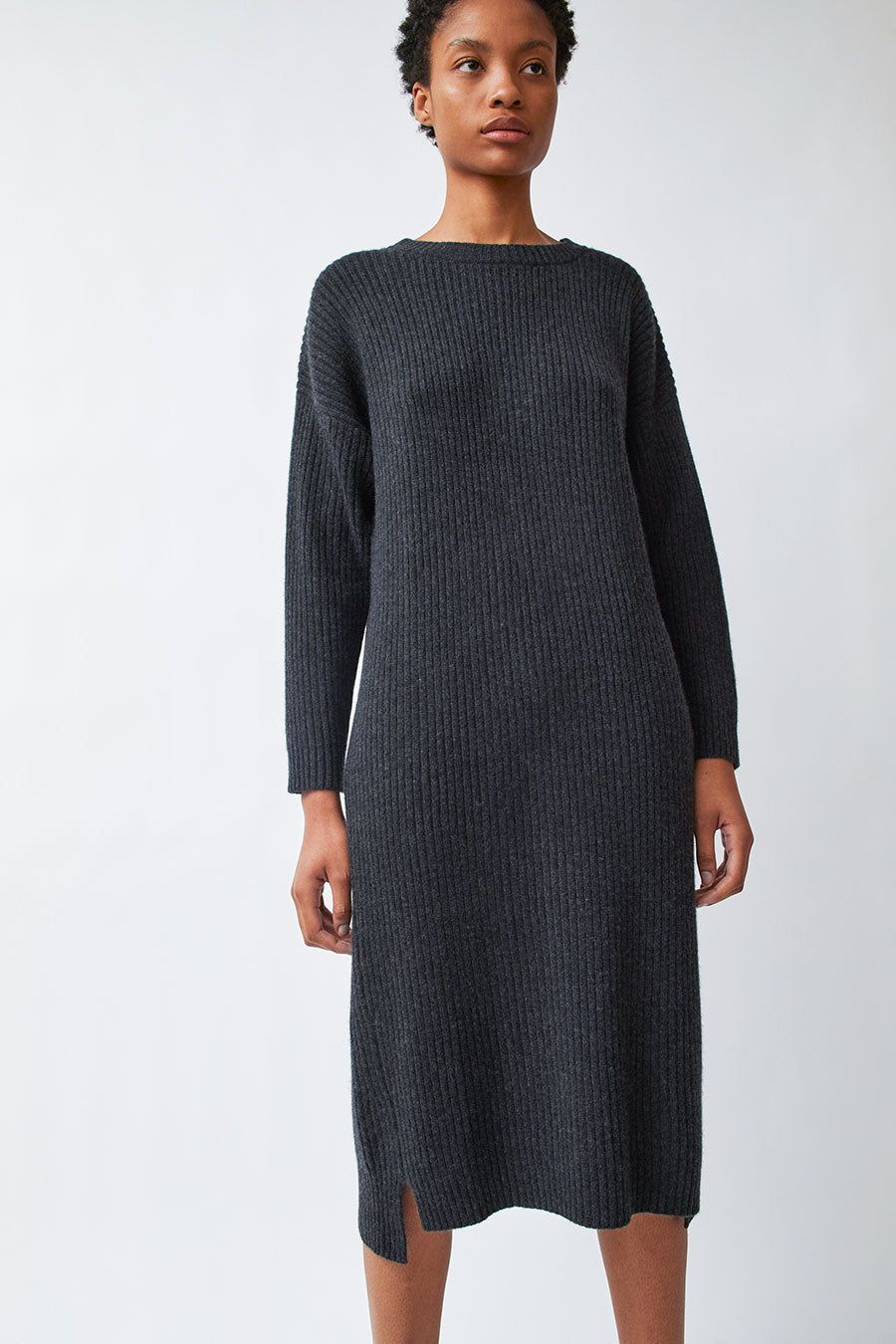 Modern Weaving Rib Crew Neck Oversize Sweater Dress in Black Melange sold by No. 6 product image thumbnail 2