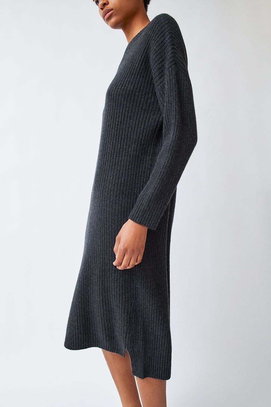 Modern Weaving Rib Crew Neck Oversize Sweater Dress in Black Melange sold by No. 6 product image thumbnail 3