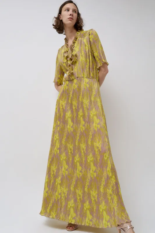 INSHADE Crimped Chiffon Short Sleeve Dress in Light Yellow Flowers made by No. 6