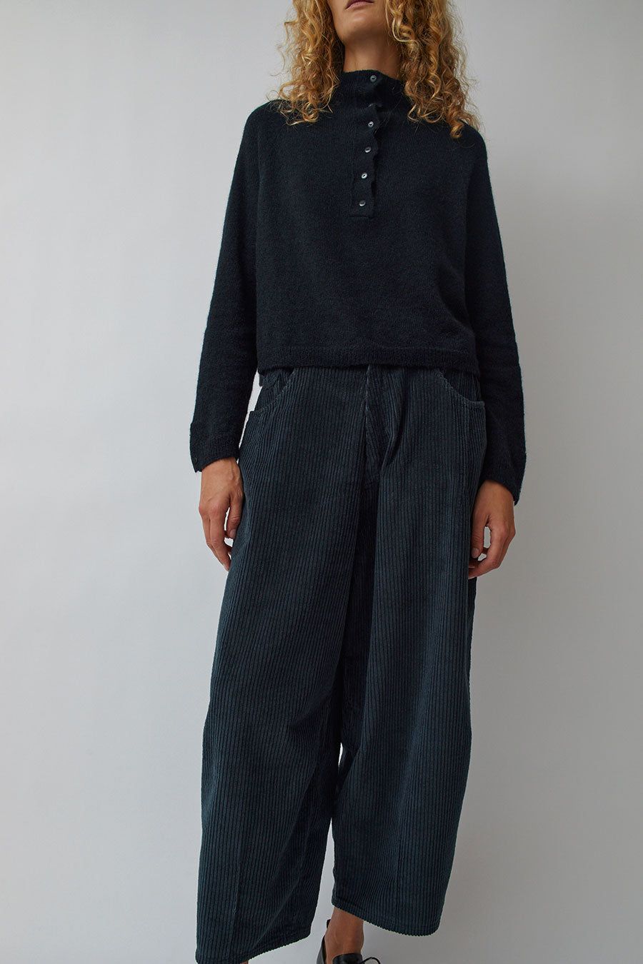 CORDERA Corduroy Baggy Pants in Dark Navy sold by No. 6