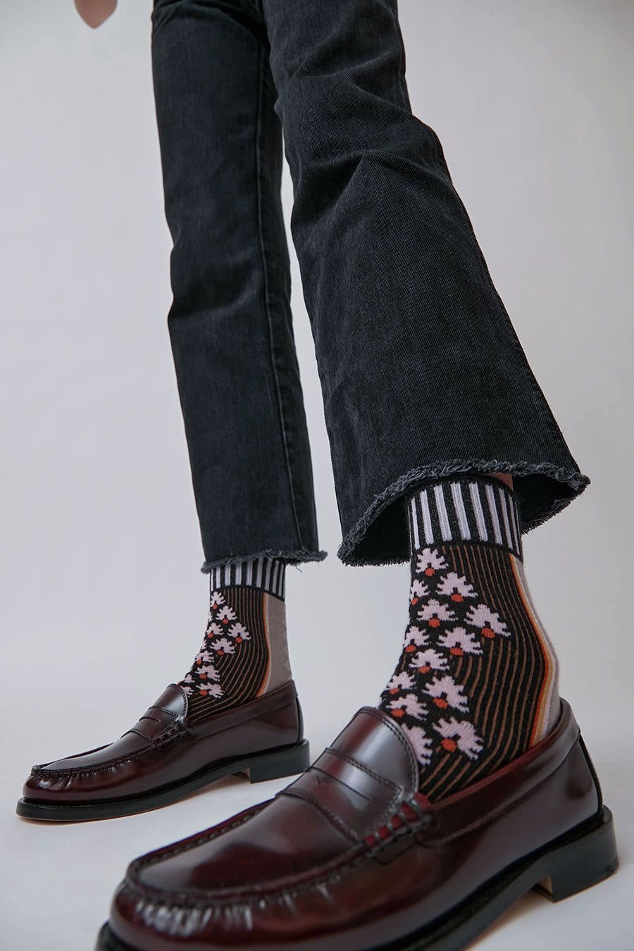 Exquisite J Graphic Socks in Black sold by No. 6