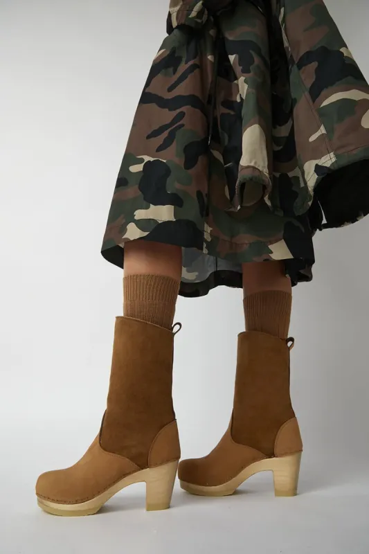 No.6 9" Pull On Shearling Clog Boot on High Heel in Copper sold by No. 6