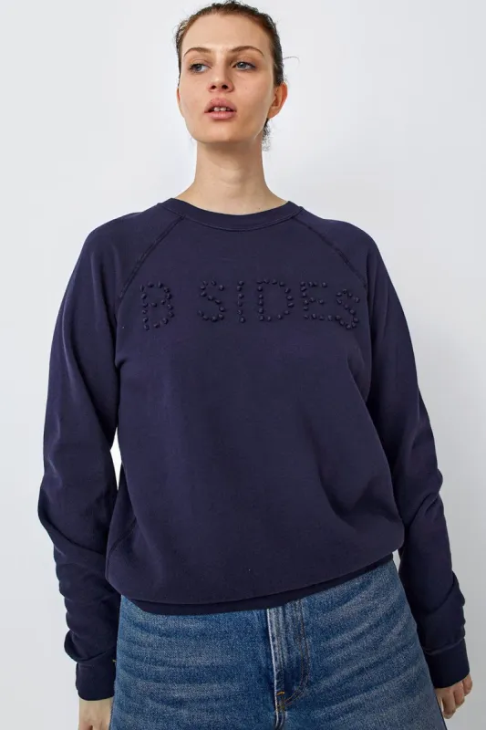 B Sides Crewneck Sweatshirt in Marine and French Knot Hand Embroidery made by No. 6