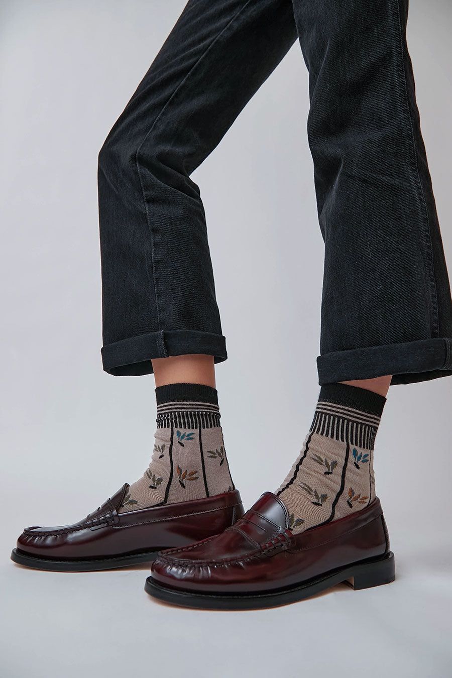 Exquisite J Leaf Pattern Socks in Taupe sold by No. 6