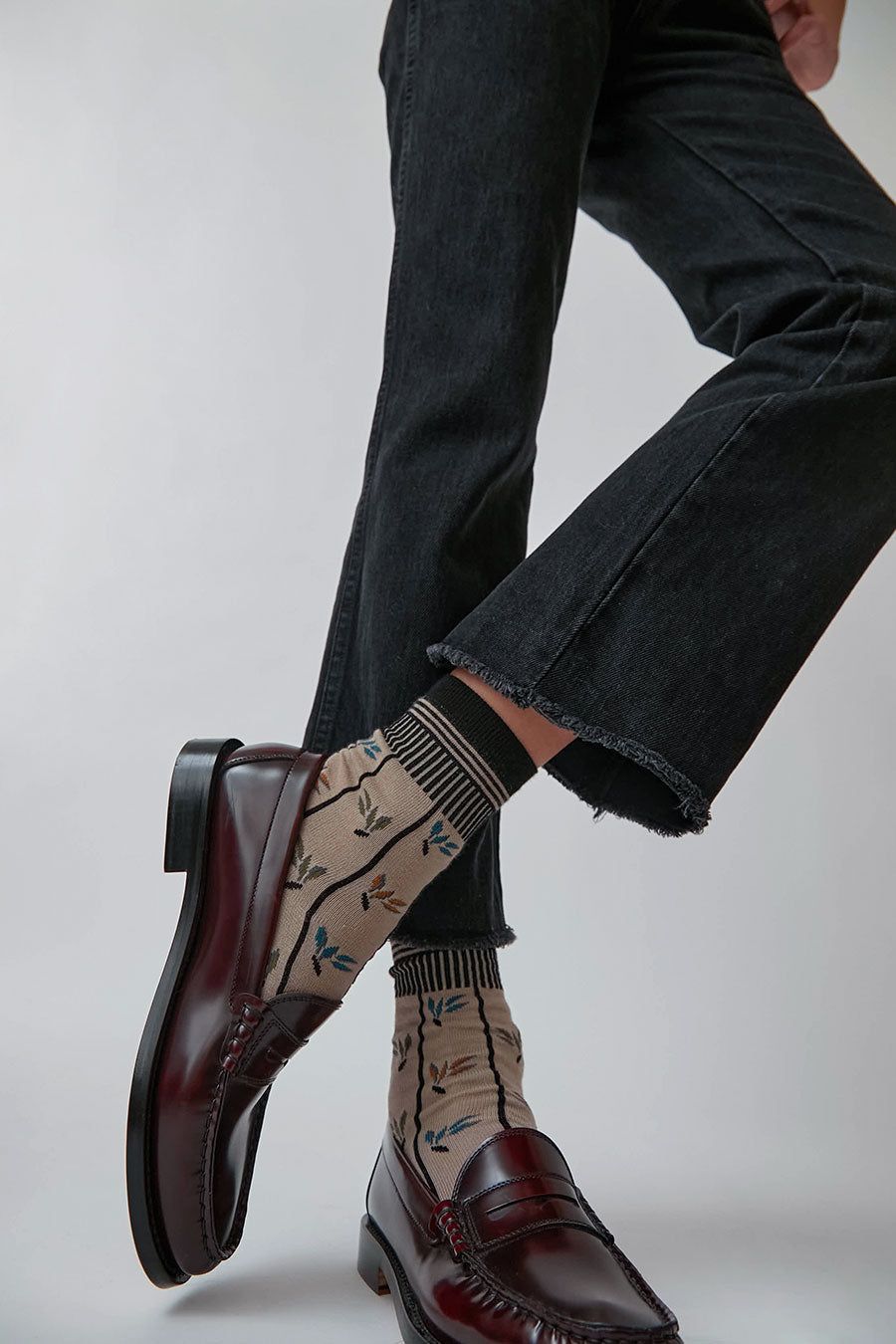 Exquisite J Leaf Pattern Socks in Taupe sold by No. 6 product image thumbnail 2