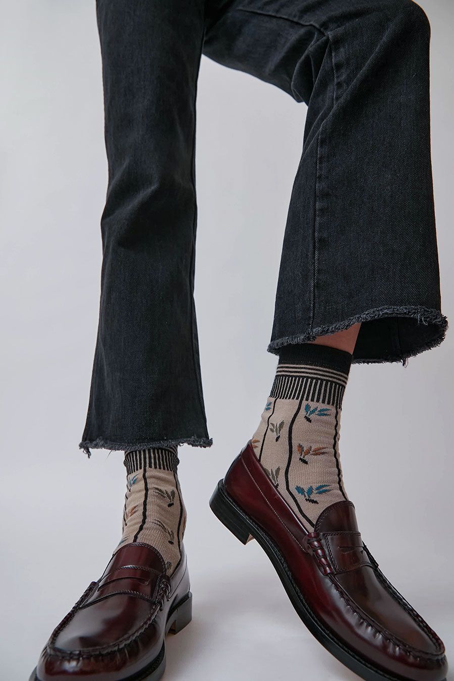 Exquisite J Leaf Pattern Socks in Taupe sold by No. 6 product image thumbnail 4