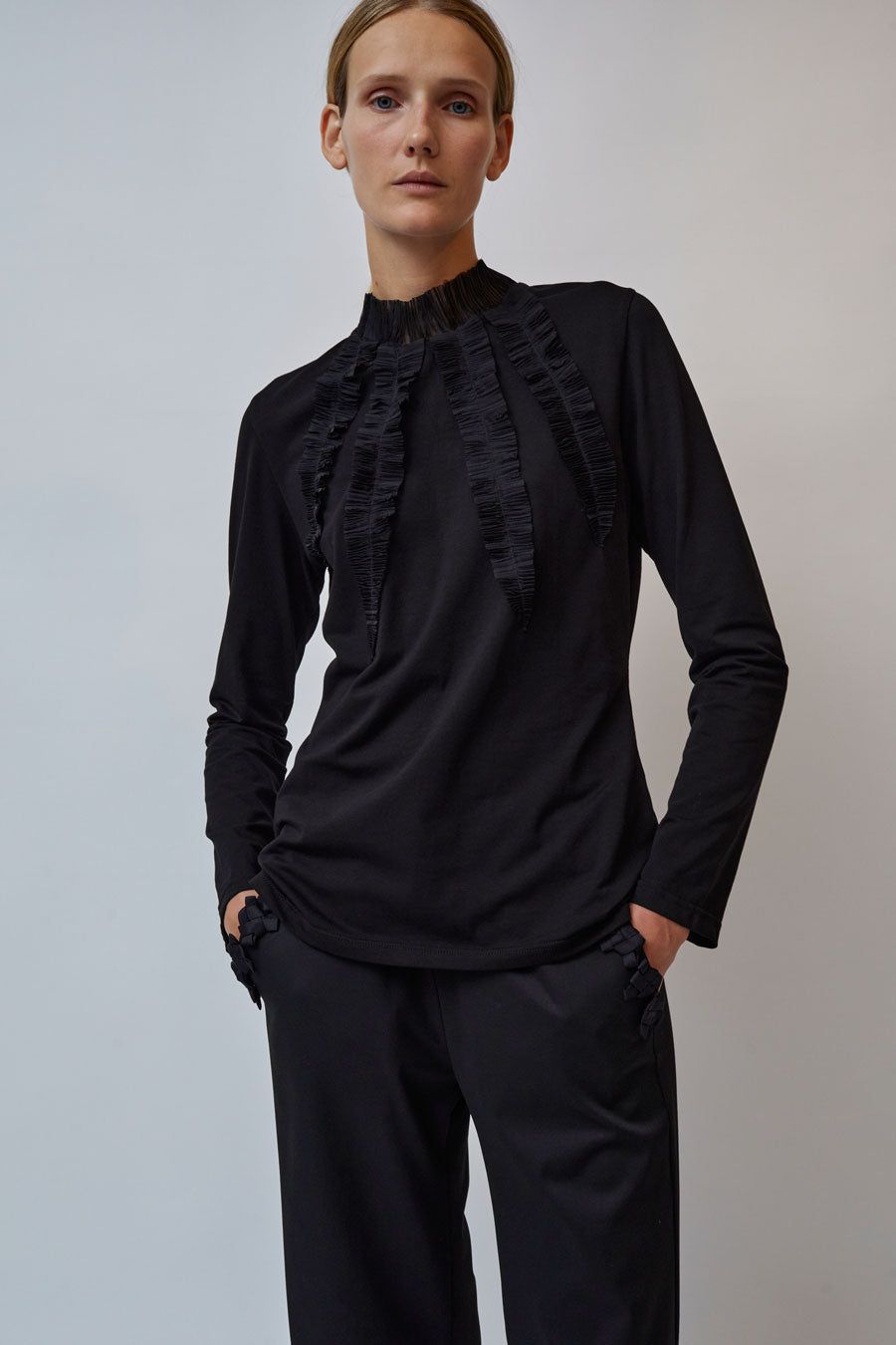 INSHADE Cotton and Chiffon Long Sleeve Top in Black sold by No. 6