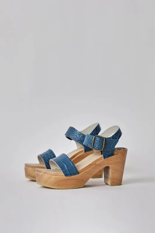 No.6 Two Strap Clog on Platform in Blue Croc sold by No. 6