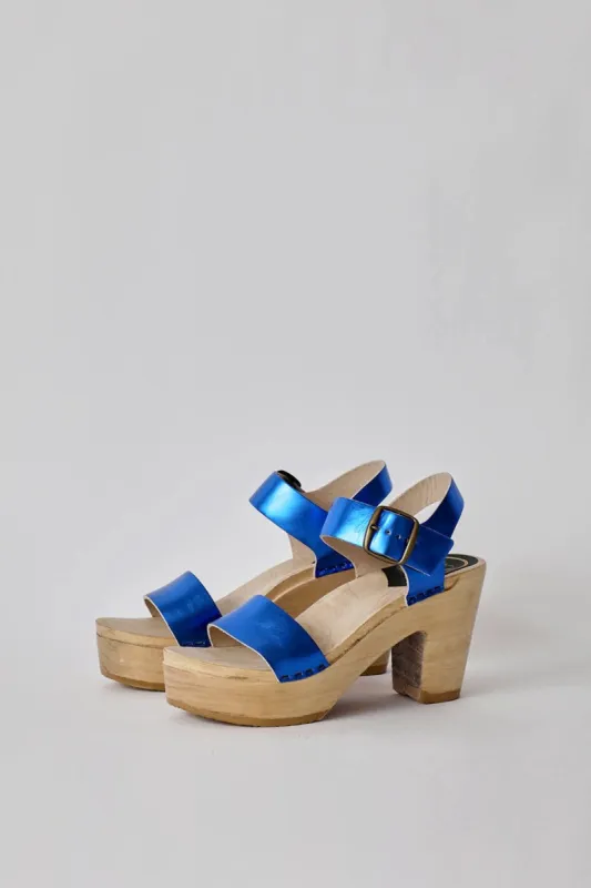 No.6 Two Strap Clog on Platform in Blue Metallic sold by No. 6