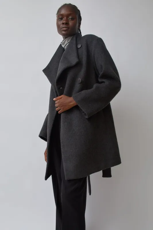 Mijeong Park Wool Blend Wrap Coat in Charcoal made by No. 6