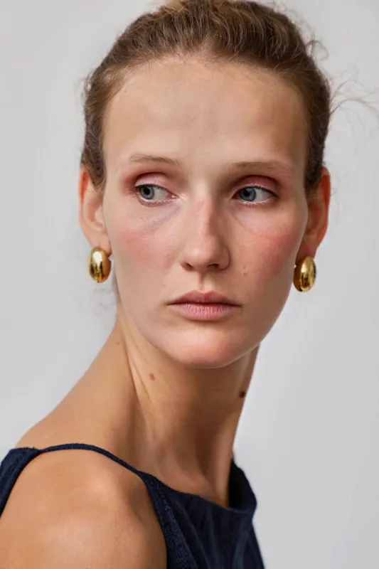 Numbering Medium Egg Shaped Earring in Gold sold by No. 6