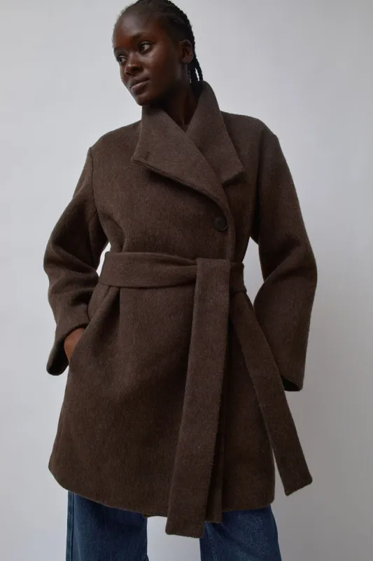 Mijeong Park Wool Blend Wrap Coat in Brown made by No. 6