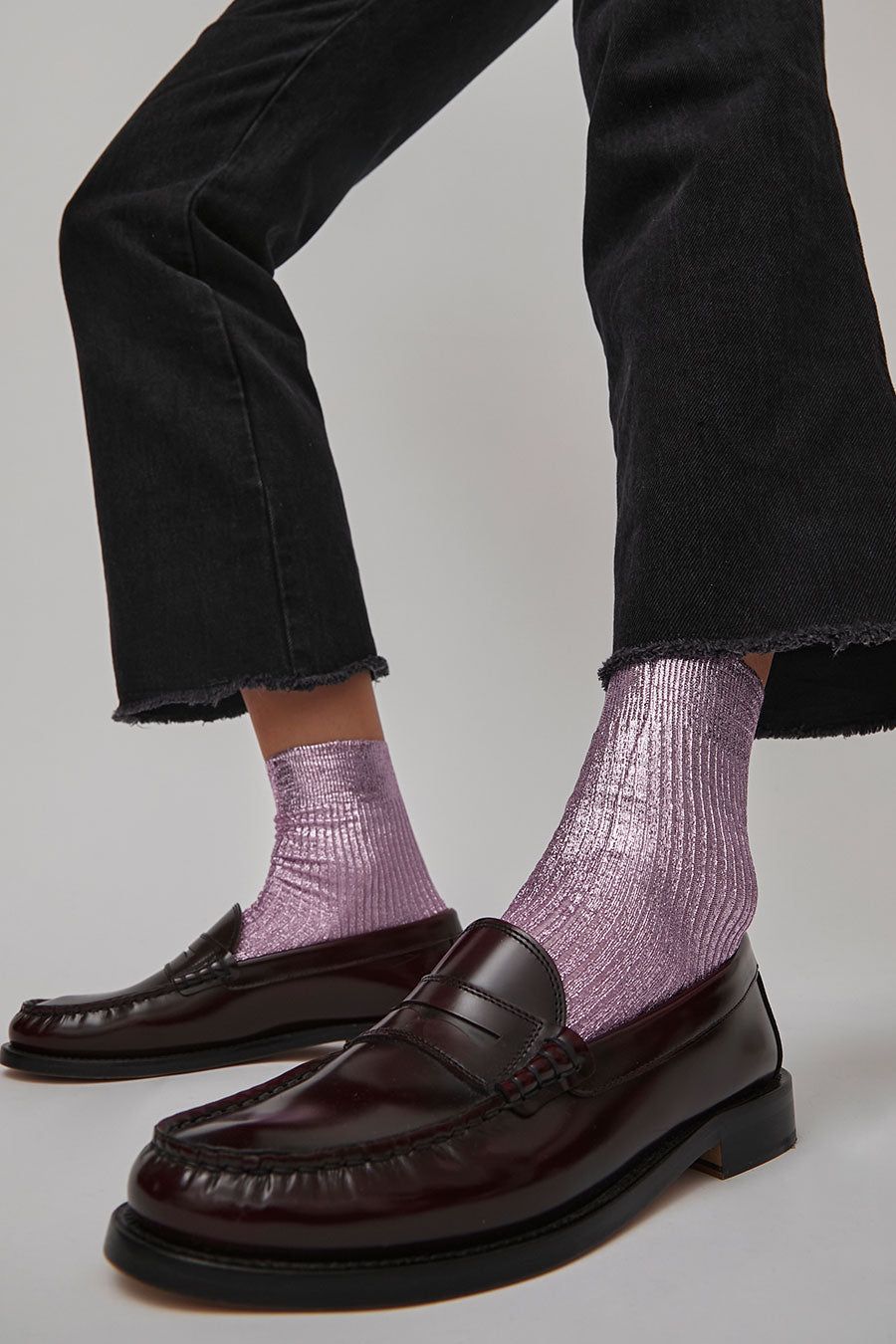 Maria La Rosa Laminated Ribbed Socks in Lilla sold by No. 6