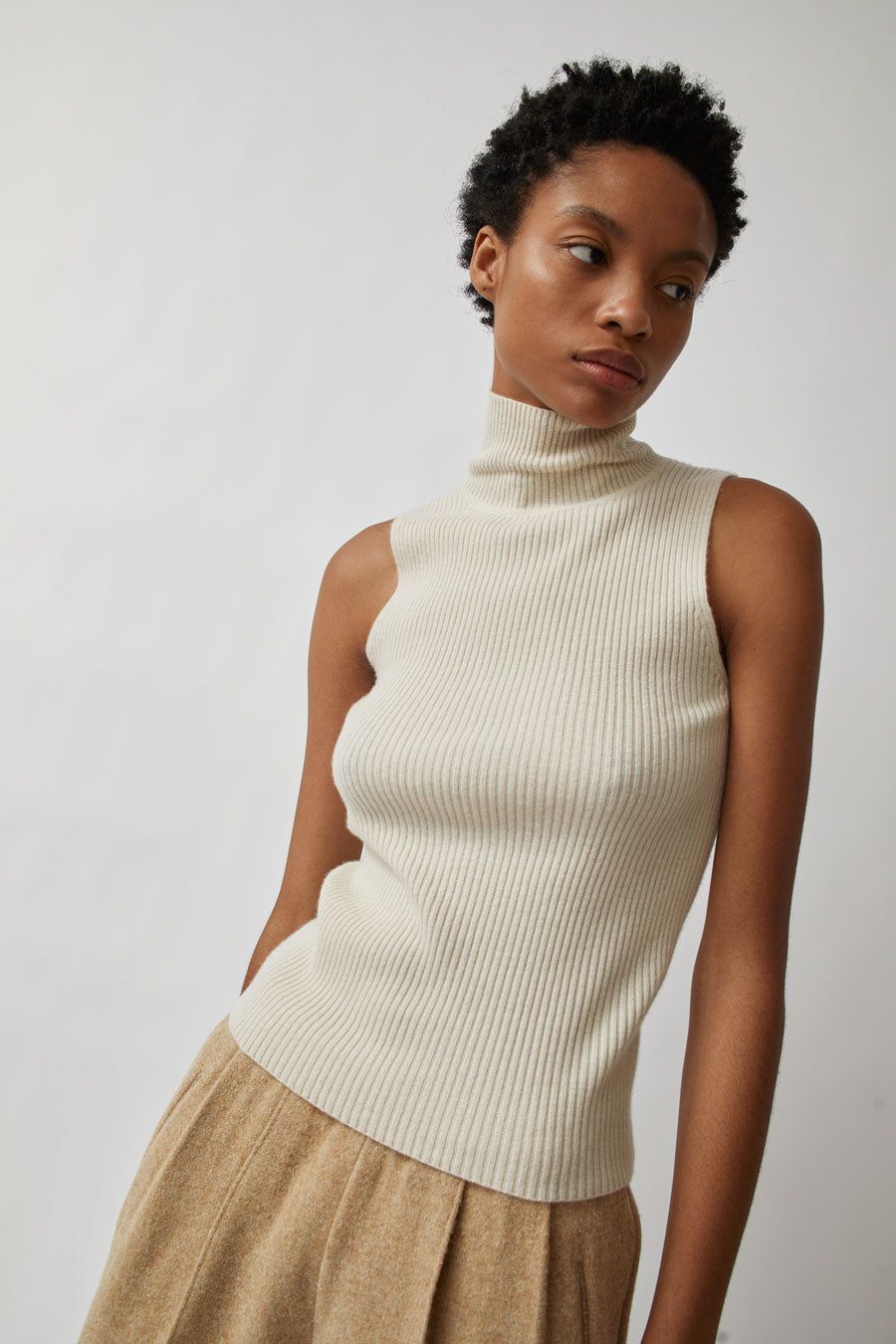 Modern Weaving Rib Sleeveless Mock Turtleneck in Cream sold by No. 6 product image thumbnail 3