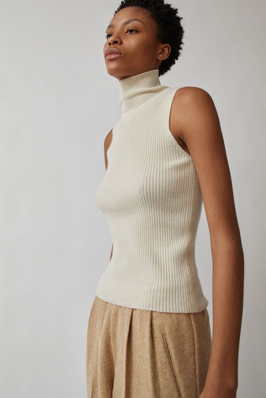 Modern Weaving Rib Sleeveless Mock Turtleneck in Cream sold by No. 6 product image thumbnail 2
