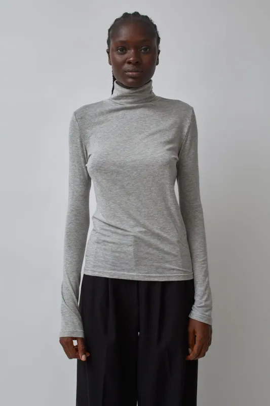 Mijeong Park Roll Neck Jersey Top in Heather Grey made by No. 6
