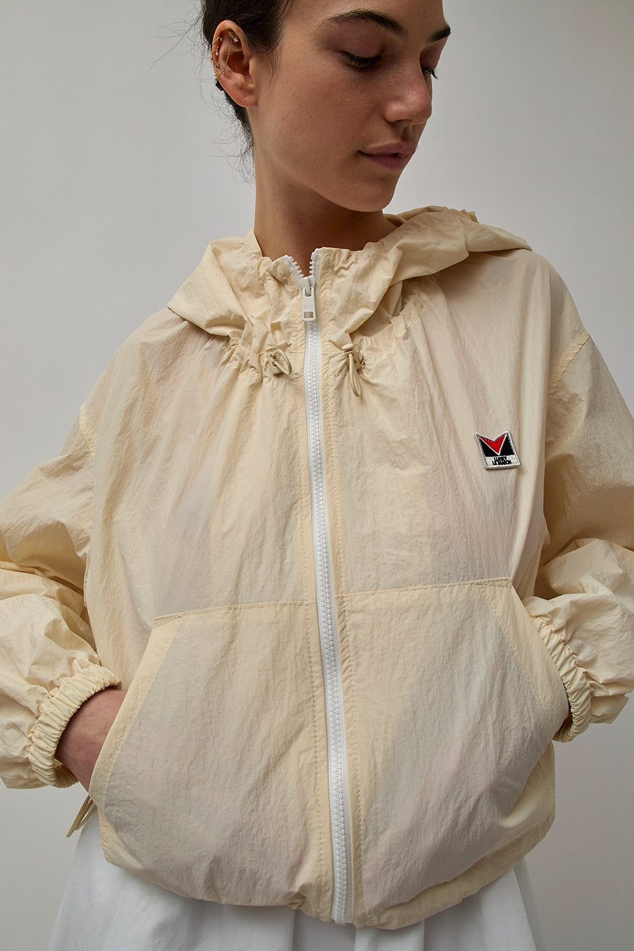 Lucky Marché Le Match Essential Light Hooded Short Jumper in Light Beige sold by No. 6