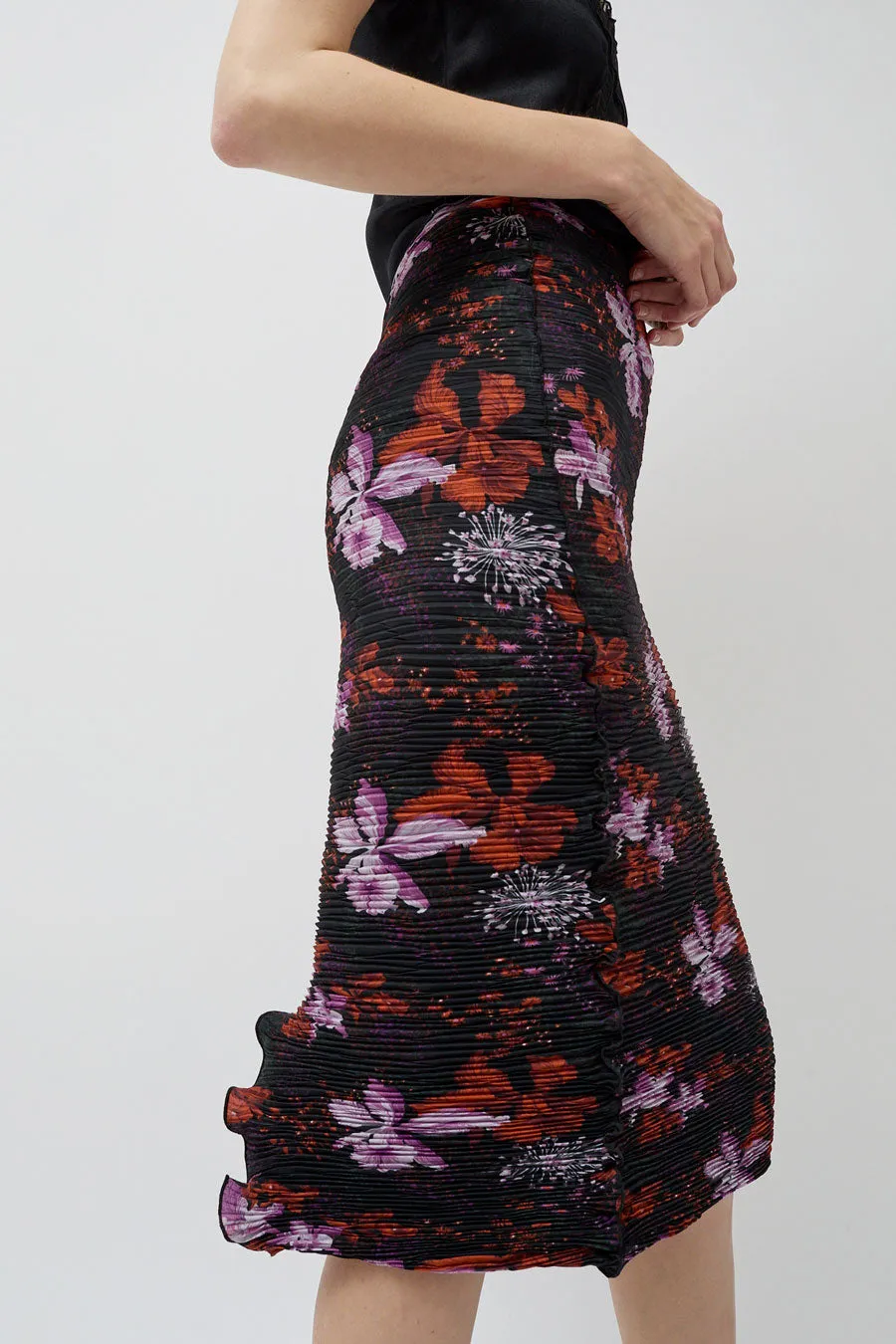INSHADE Crimped Chiffon Maxi Skirt in Black and Orange Flowers sold by No. 6 product image thumbnail 5