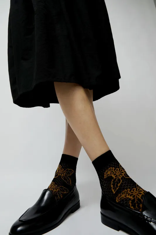 Maria La Rosa Floral Ankle Socks in Nero sold by No. 6