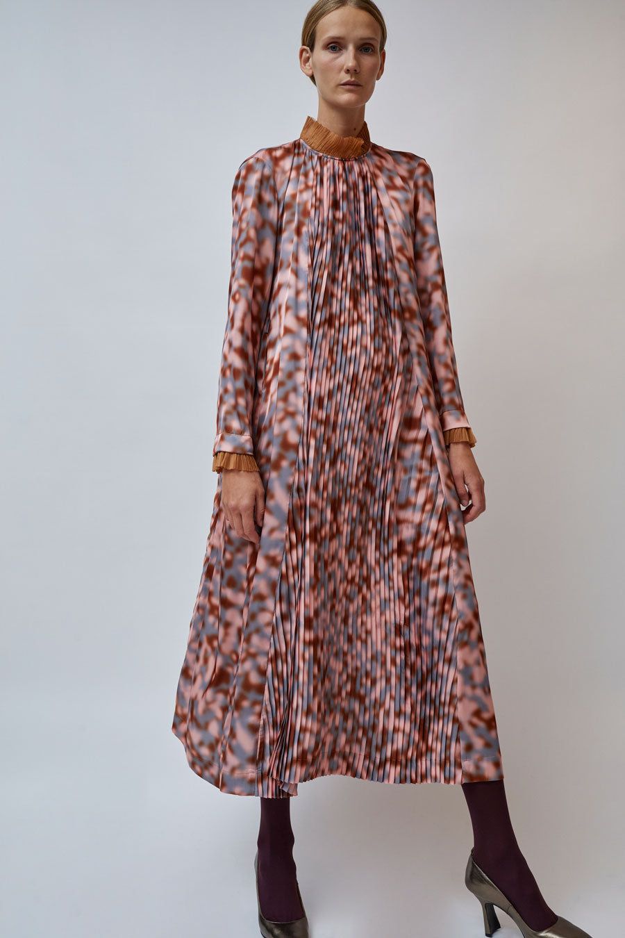 INSHADE Flared Dress in Blush Grey and Camel sold by No. 6