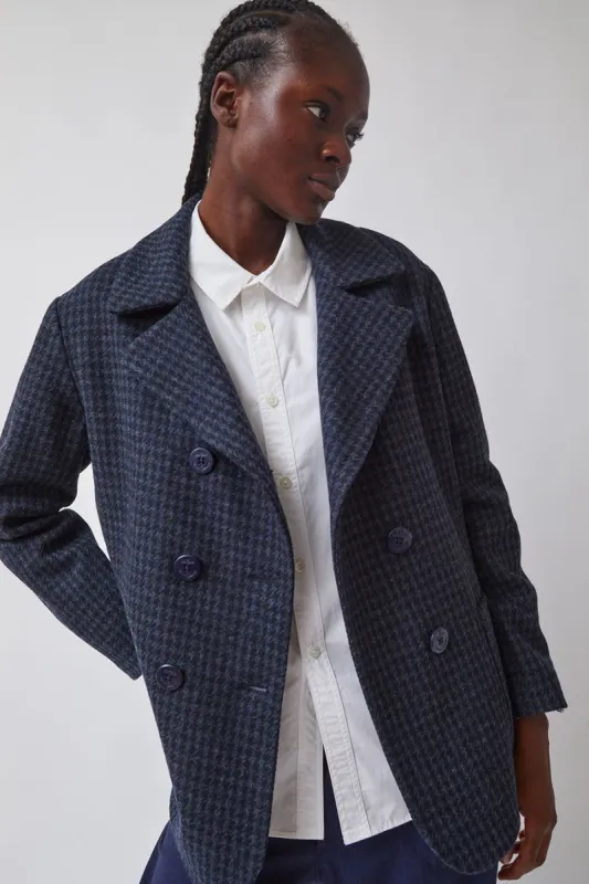 Heather Harlan Peacoat in Navy and Slate Houndstooth made by No. 6