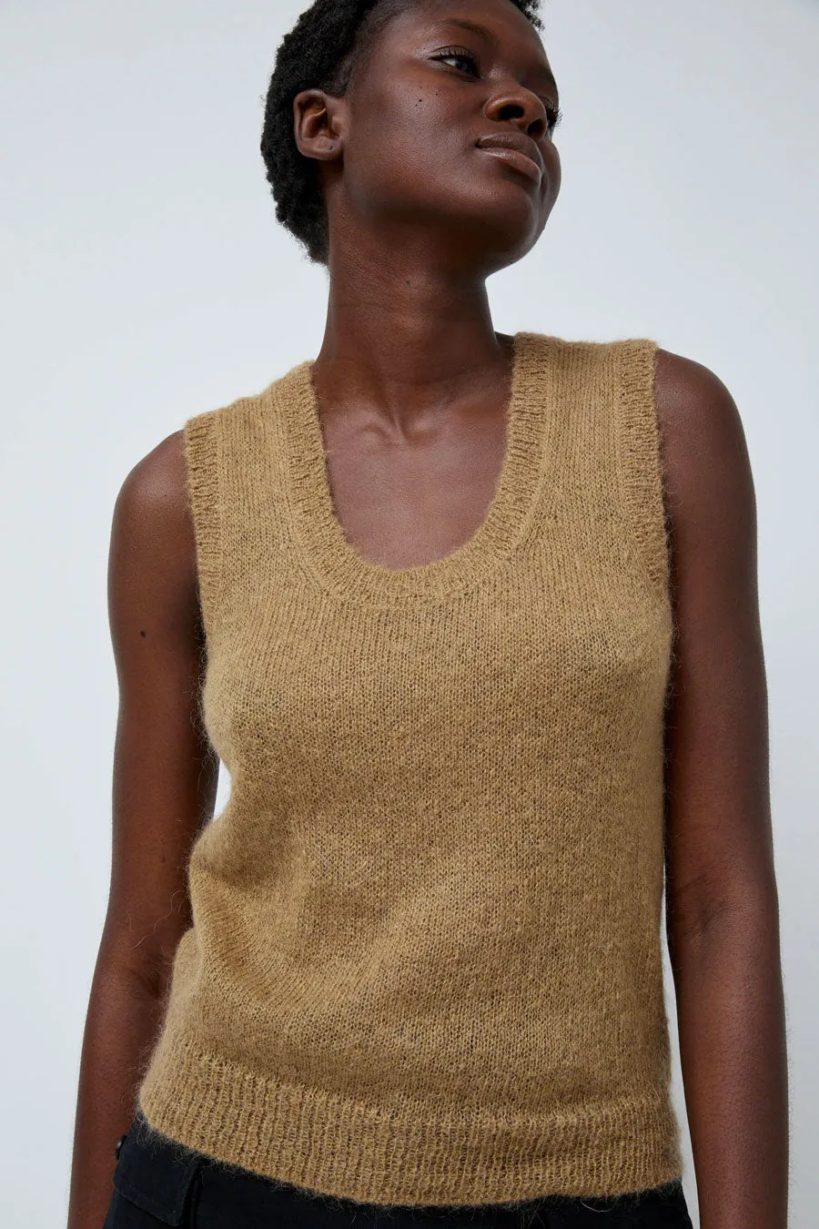 Nothing Written Carol U-Neck Vest in Khaki sold by No. 6