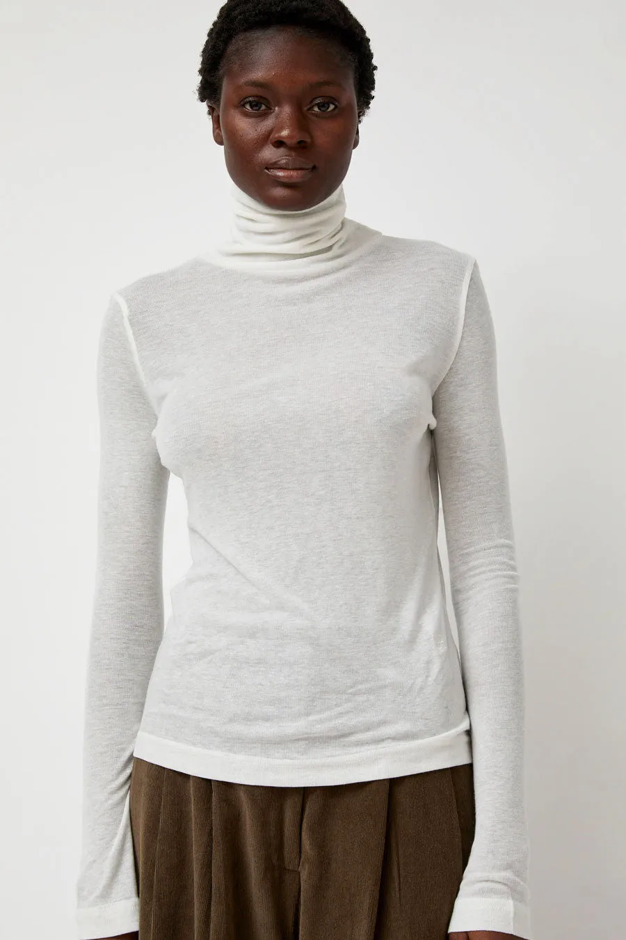Mijeong Park Thin Ribbed Roll Neck Top in White sold by No. 6