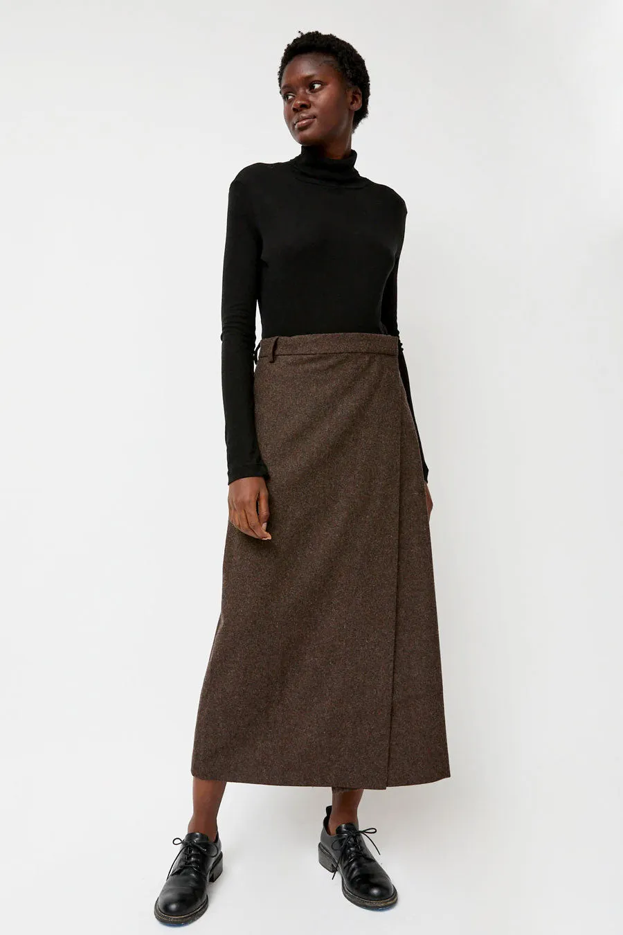 Mijeong Park Wool Blend Maxi Wrap Skirt in Brown sold by No. 6