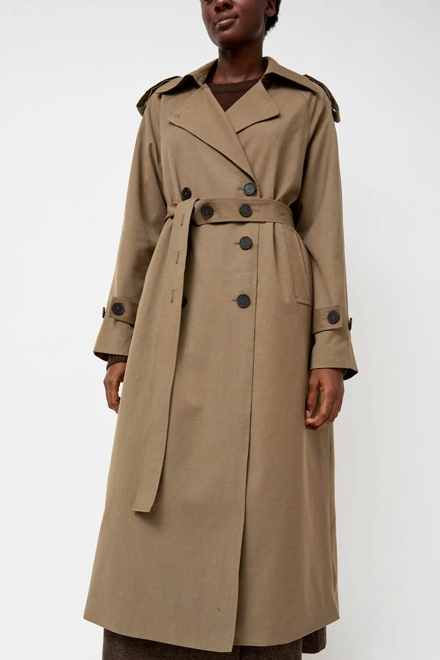 Mijeong Park Wool Blend Long Trench in Light Olive sold by No. 6 product image thumbnail 2