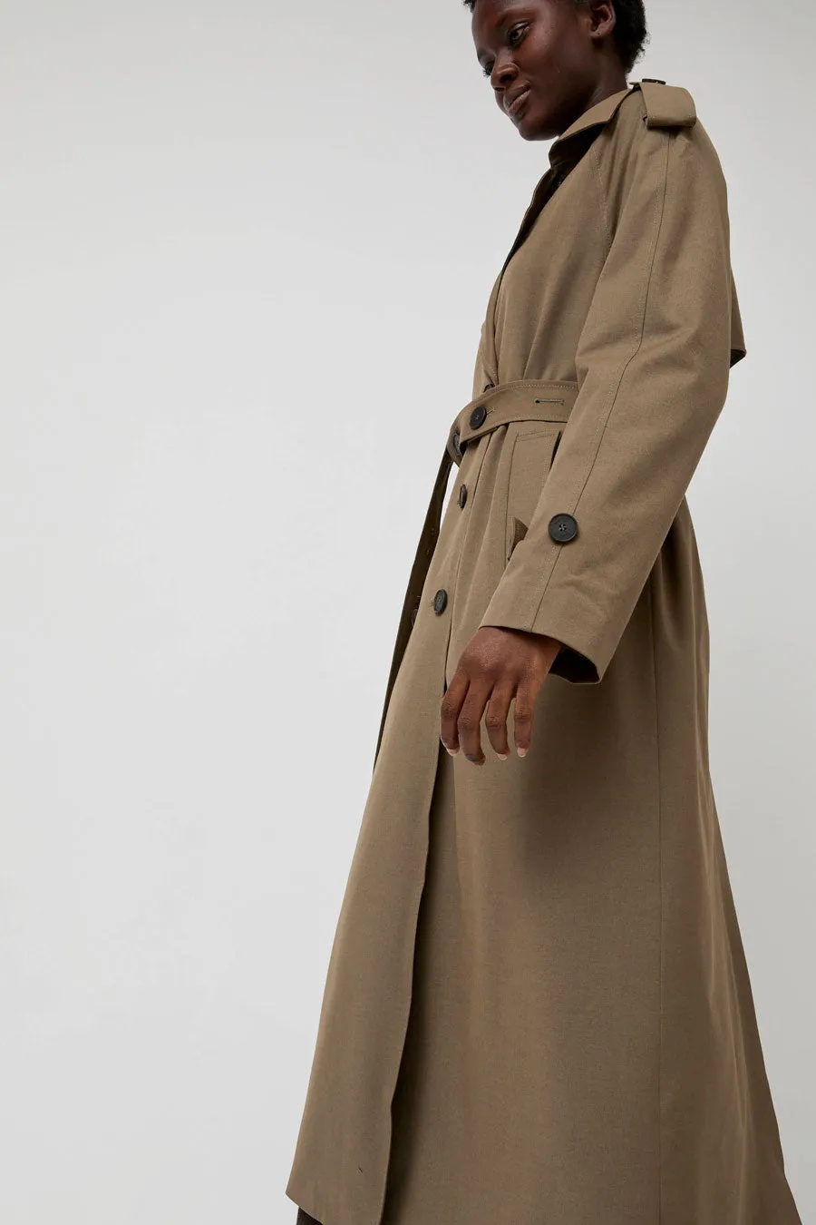 Mijeong Park Wool Blend Long Trench in Light Olive sold by No. 6 product image thumbnail 3