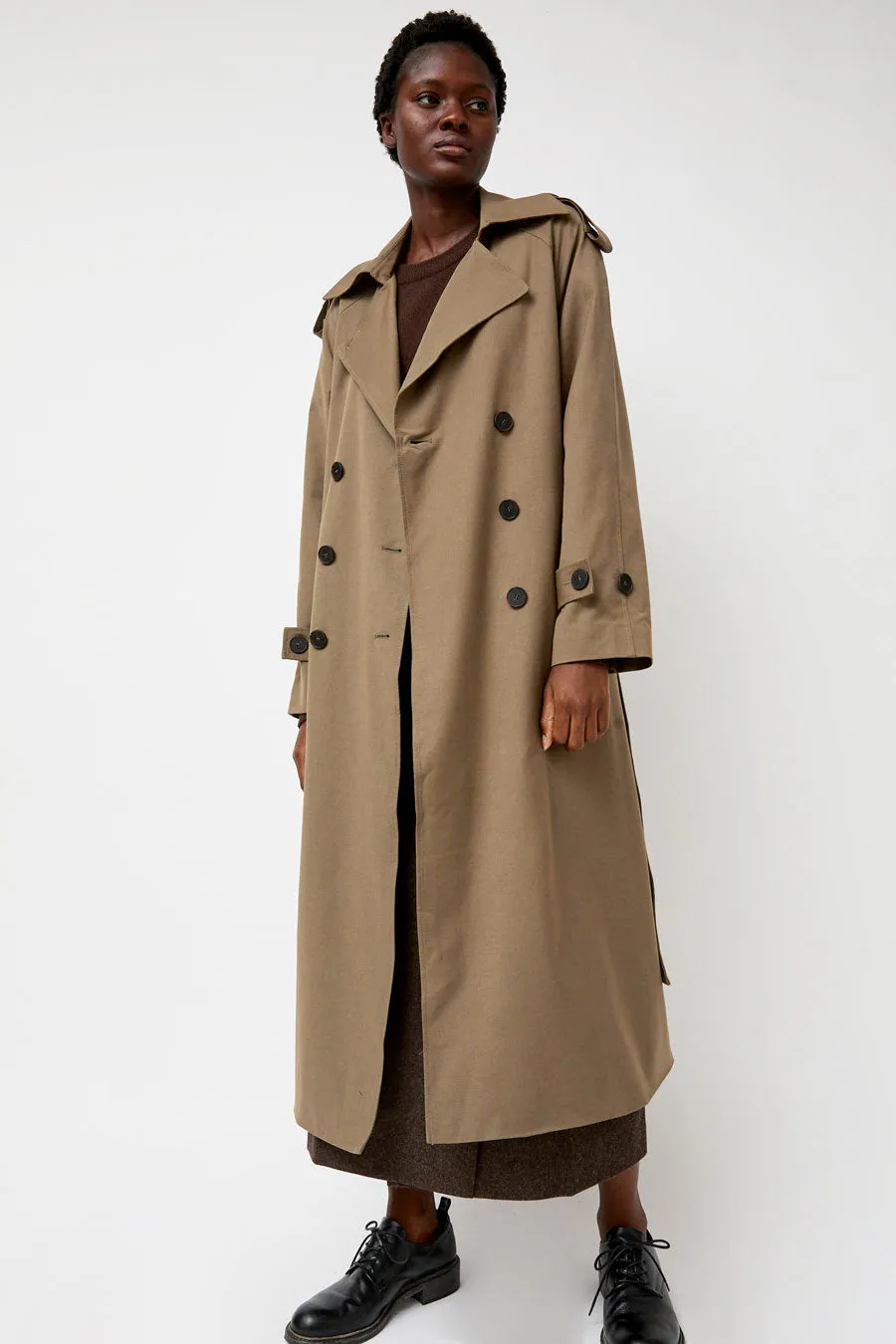Mijeong Park Wool Blend Long Trench in Light Olive sold by No. 6