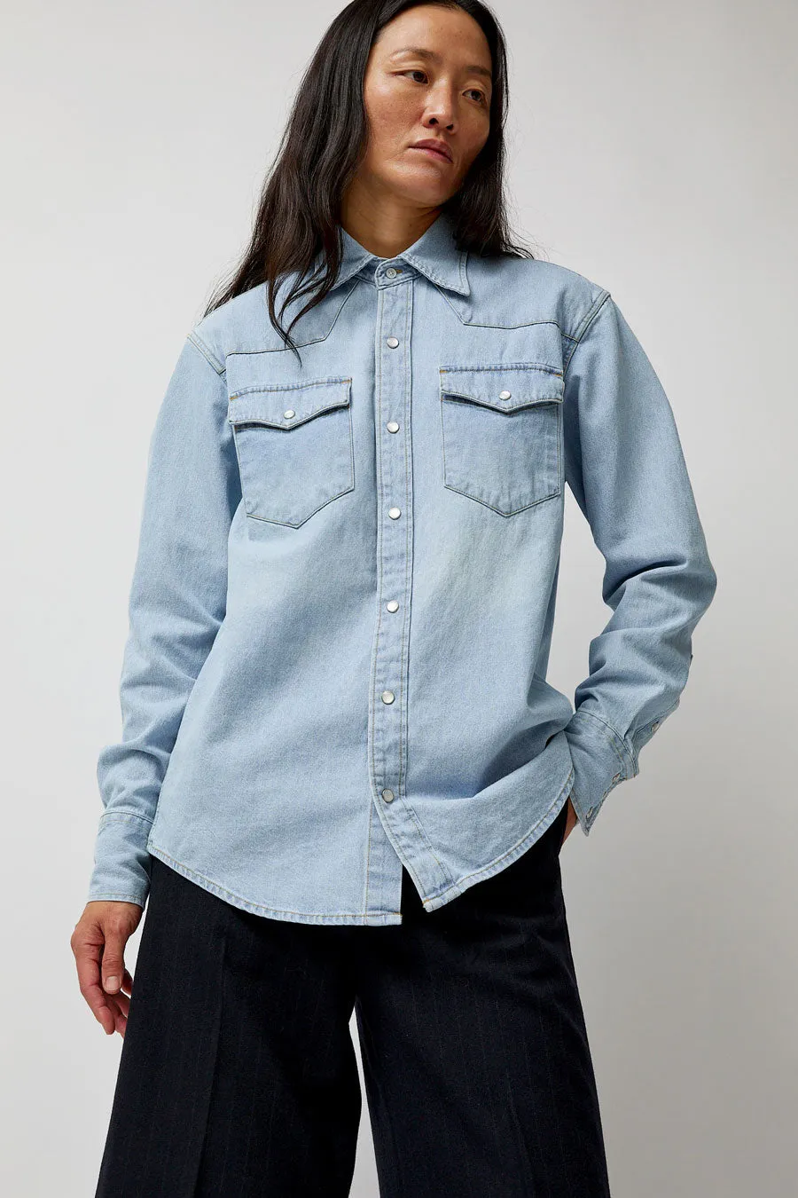 TONYWACK Washed Denim Western Shirt in Washed Light Blue sold by No. 6