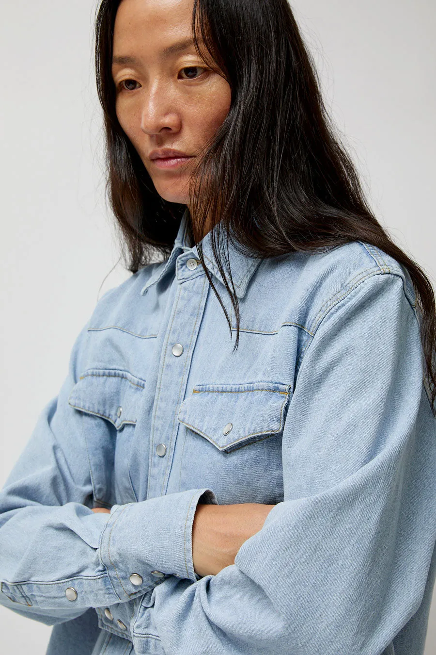 TONYWACK Washed Denim Western Shirt in Washed Light Blue sold by No. 6 product image thumbnail 3