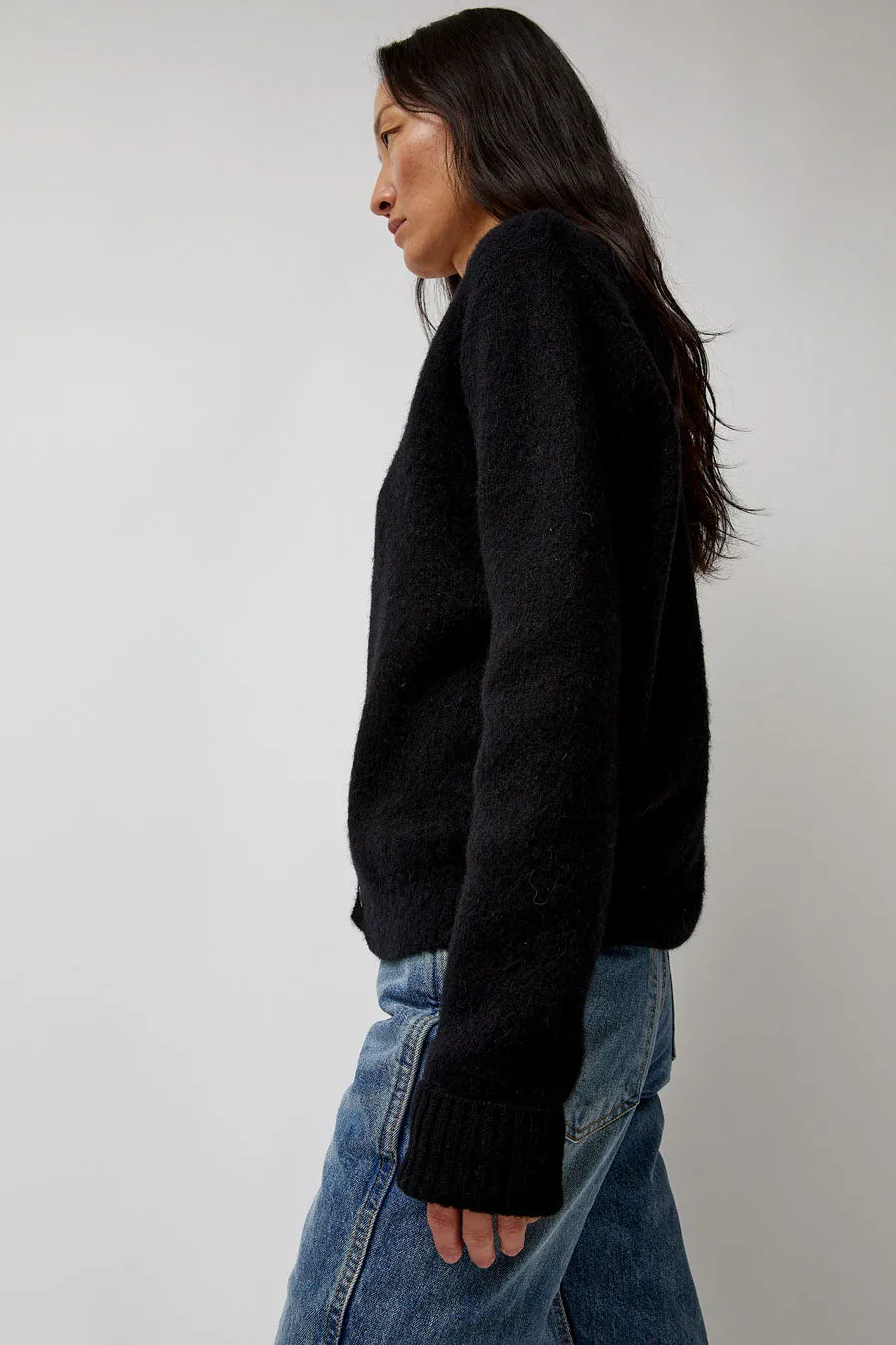 TONYWACK Alpaca Mohair Crewneck Cardigan in Black sold by No. 6 product image thumbnail 4