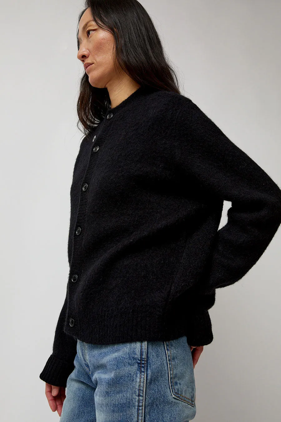 TONYWACK Alpaca Mohair Crewneck Cardigan in Black sold by No. 6 product image thumbnail 5