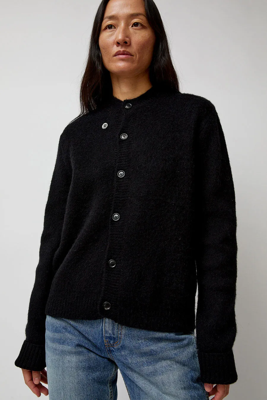 TONYWACK Alpaca Mohair Crewneck Cardigan in Black sold by No. 6