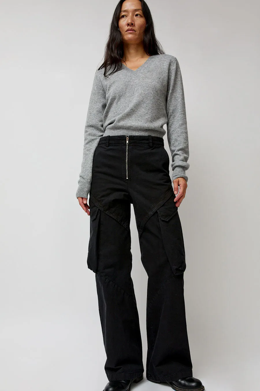 TONYWACK Garment-Dyed Gabardine Wide Cargo Pants in Carbon Pigment sold by No. 6