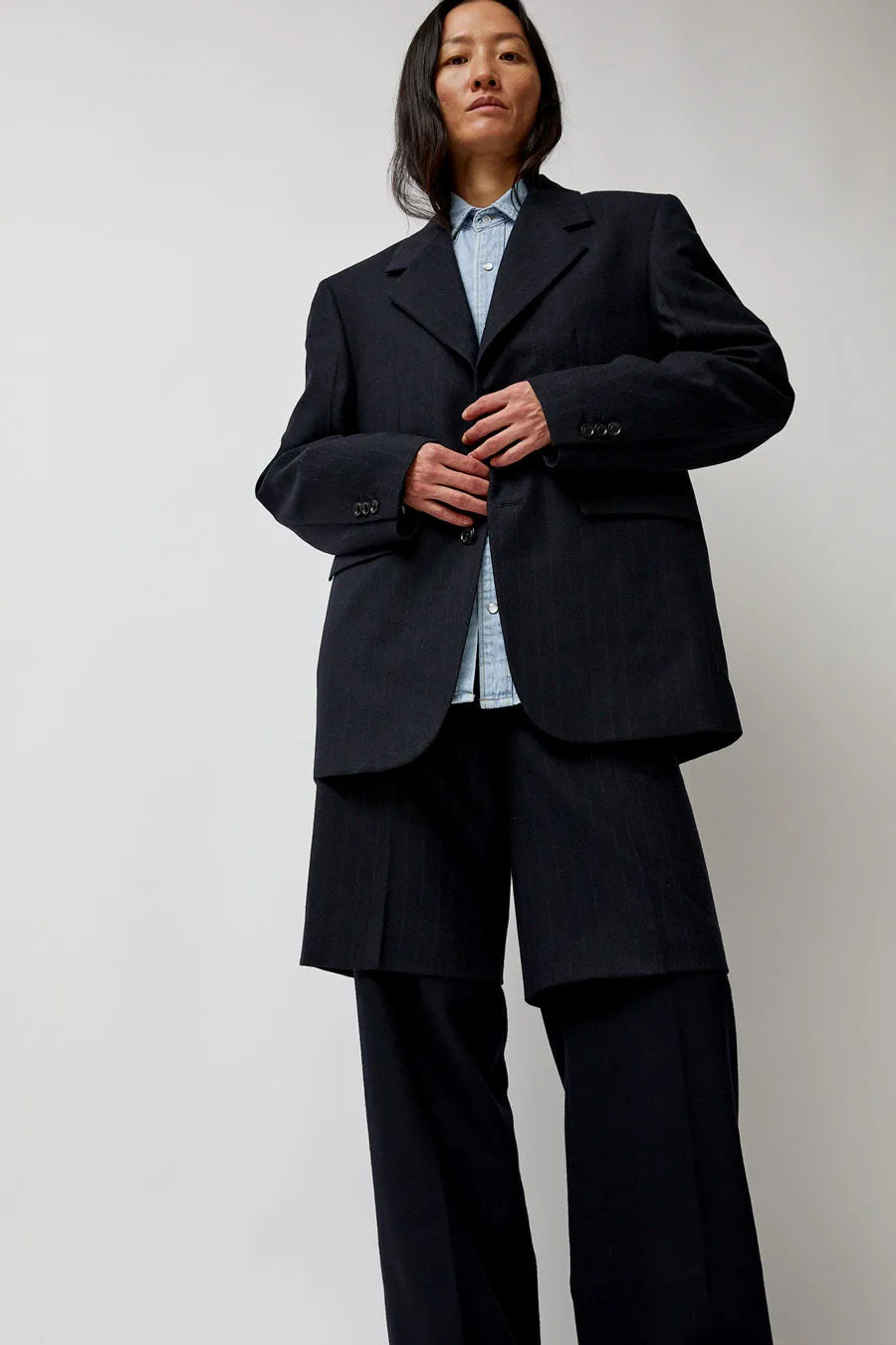 TONYWACK Virgin Wool Oversized Tailored Jacket in Navy Pinstripe sold by No. 6 product image thumbnail 2